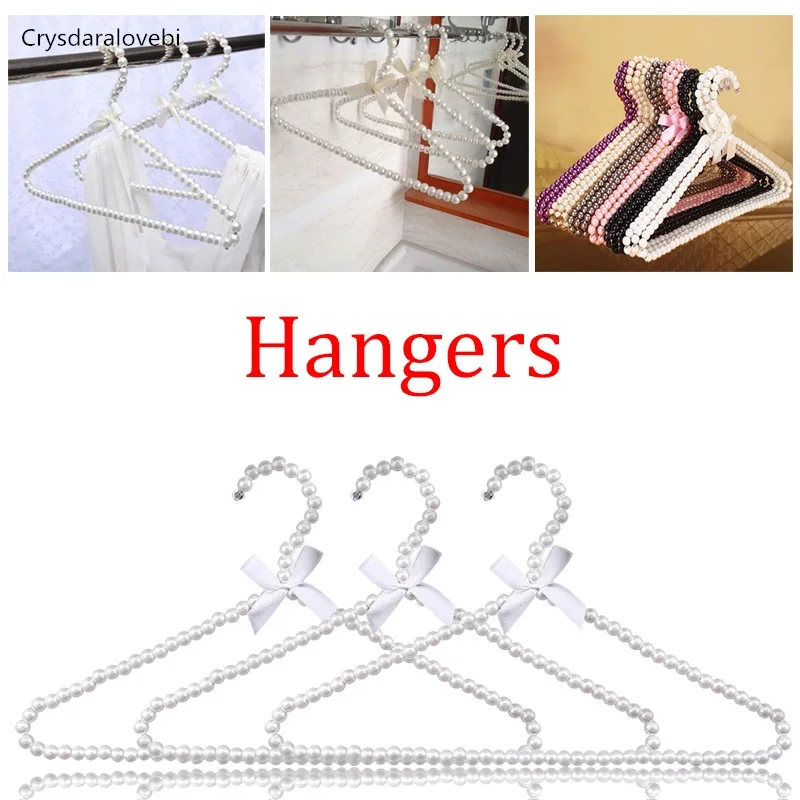 5/10pcs 40cm Clothes Pearl Hanger Plastic Beaded Bow Clothes Hangers Dress Coat Closet Organizer Dry Rack Storage