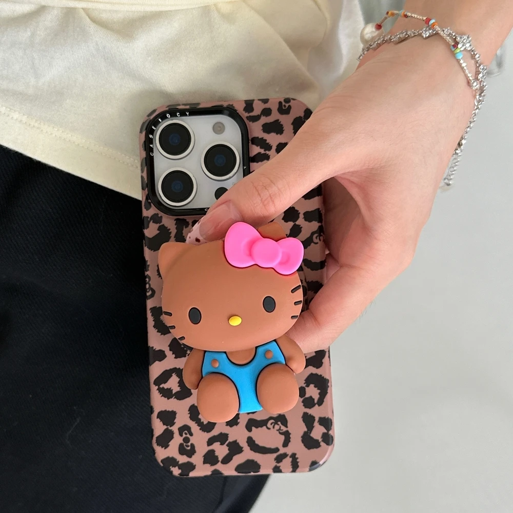 Cute Sanrio Hello Kitty Leopard Print Magnetic Holder Magsafe Wireless Charge Phone Case For iPhone 17 16 15 14 13 Pro Max Cover view 3