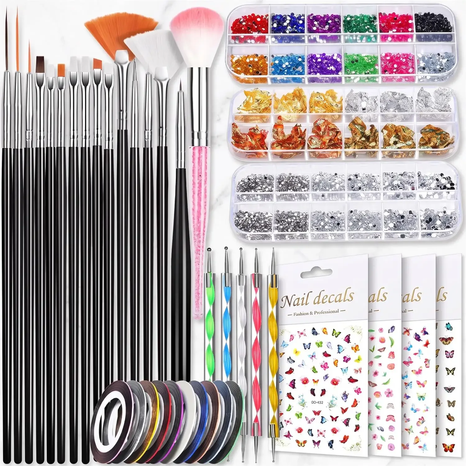 38Pcs Beginner Nail Art DIY Decoration Kit, Full Set Manicure Accessories for Nail Salon, Home DIY & Professional Nail Artists