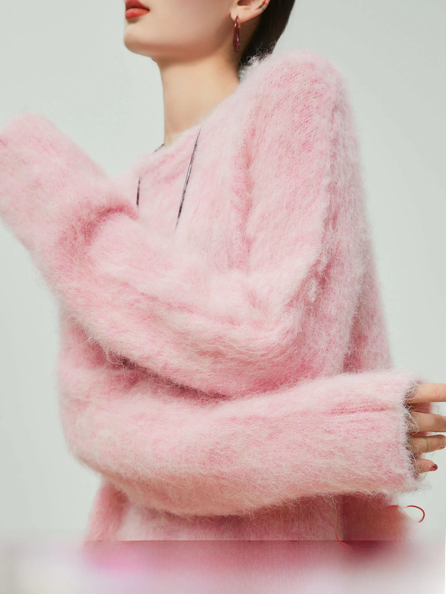 

Мягкий уютный вязаный свитер свободного кроя для женщин в корейском стиле, осенне-зимняя новинка, пастельно-розовый, в стиле лоу-эйр.