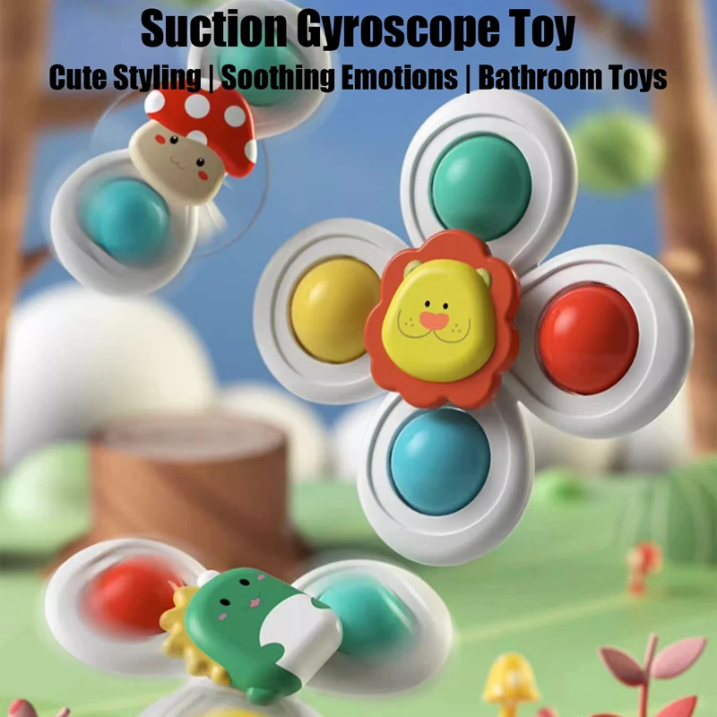 3Pcs/Set Suction Cup Spinning Cartoon Animal Spinner Toys Kids Window Baby High Chair Table Travel Bath Toy for Children Gift