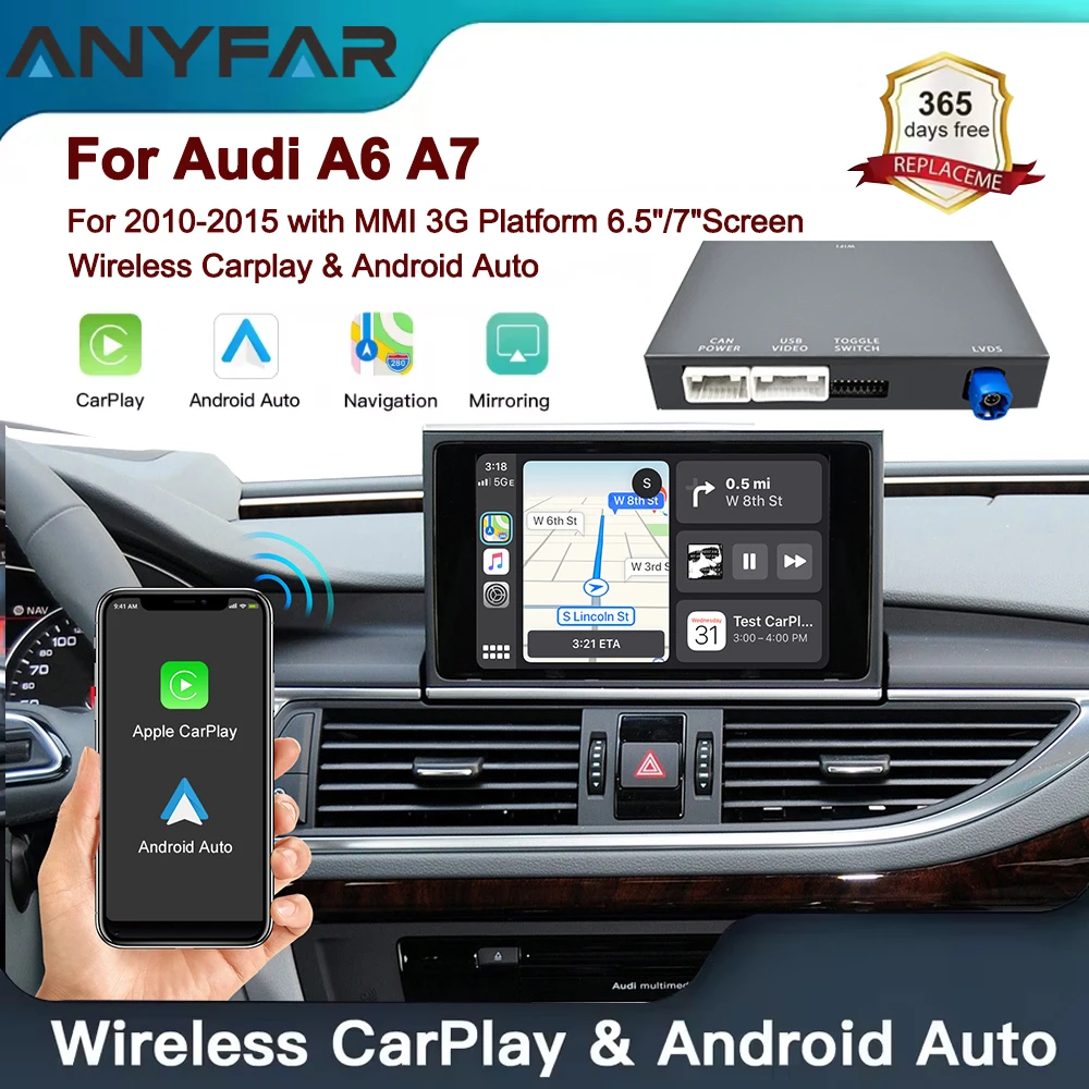 اللاسلكية Carplay أندرويد واجهة السيارات التحديثية أطقم لأودي A6 A7 2010-2015 6.5 "/7" شاشة MMI 3G فك صندوق وحدة Airplay #1