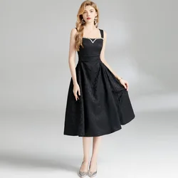 Women's Diamond Embellished Halter Dress Fashion Jacquard Cocktail Dress Party Prom Dresses