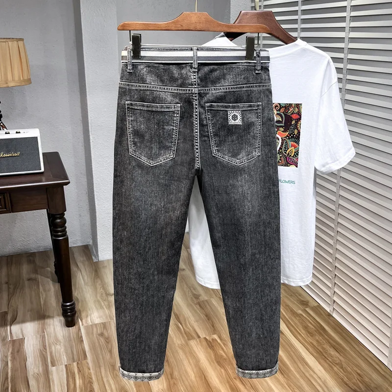 2024 spring and summer light luxury high-end new MEN'S jeans fashion straight slim tide printed leisure cotton denim pants