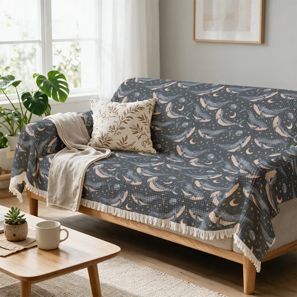Cozy Celestial Nautical Sofa Throw Blanket for Living Room Couch Decor Autumn Winter Pattern Knit Throw for Seating Area