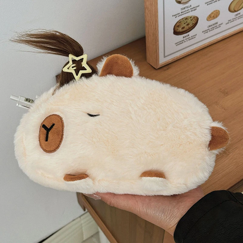 

New Cute Capybara Plush Pencil Case Cosmetic Bag Guinea Pig Pen Pouch Large Capacity Pencil Bag School Supplies Stationery Box