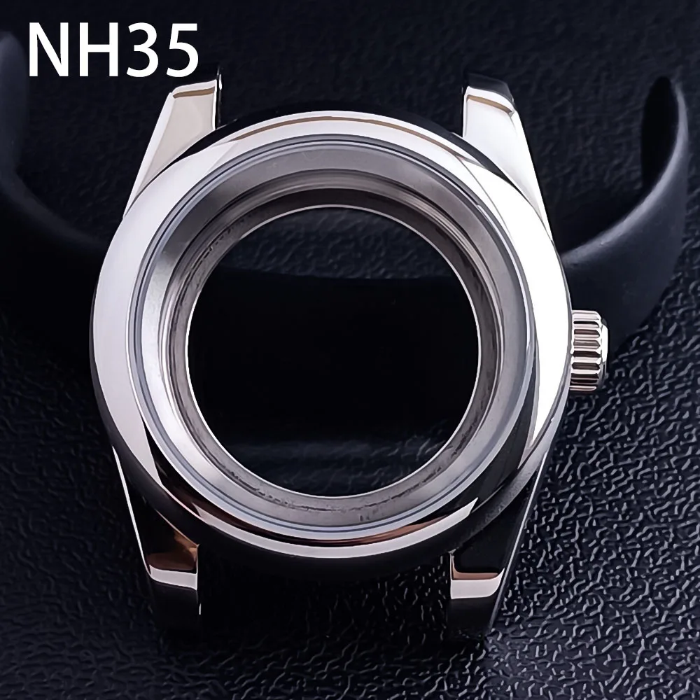 Cajas plateadas/negras de 39mm, piezas de reloj para hombre para movimiento Nh34 Nh35 Nh36, esfera de 28,5mm, caja de reloj de p