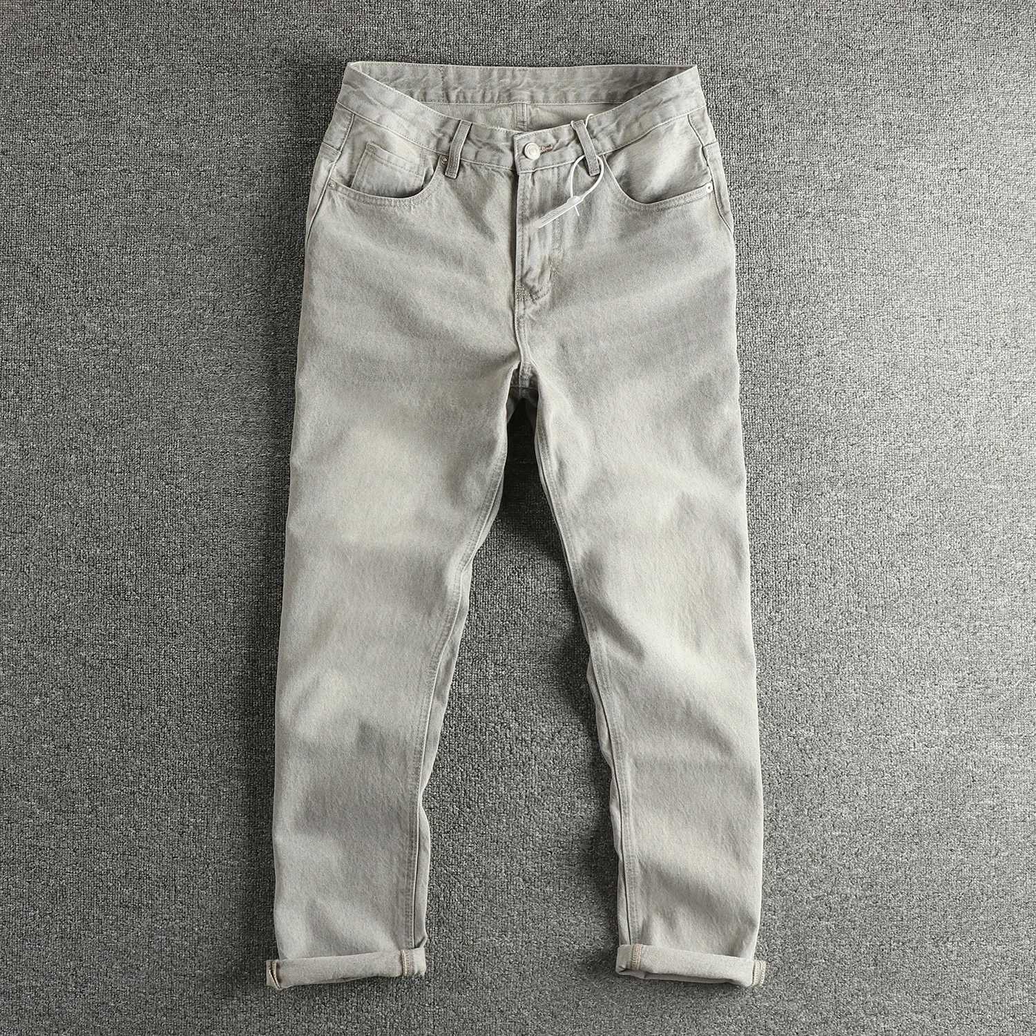 

Washed Vintage Grey American Style Men's Jeans Slim Straight Versatile Youth Casual Long Pants Comfortable Fit Commute Wear