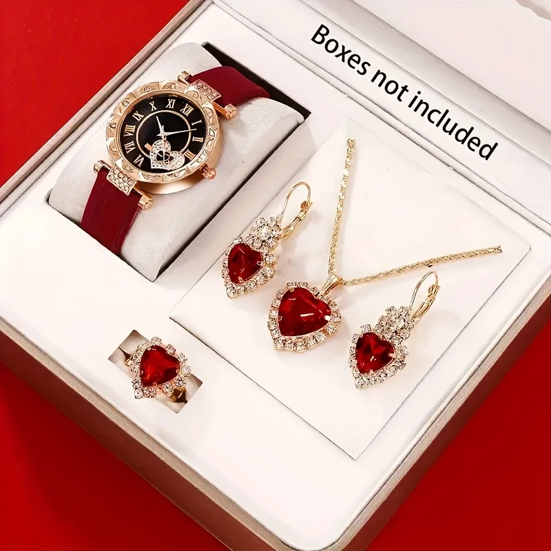 

Lady's Quartz Watch Set with 4 Pieces of Jewelry: College Style, Quartz Movement, Anti-Shock, Alloy Case, Silk Velvet Strap