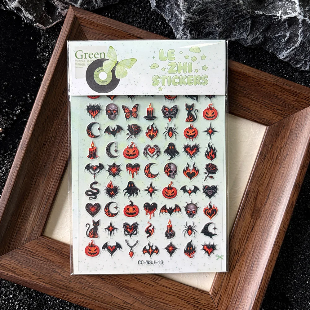 Y2K Gothic Halloween Sticker Sweet Punk Skull Ghost Black Cat Cherry Bow Flame Self Adhesive Journal Phone Scrapbook Decor Toy