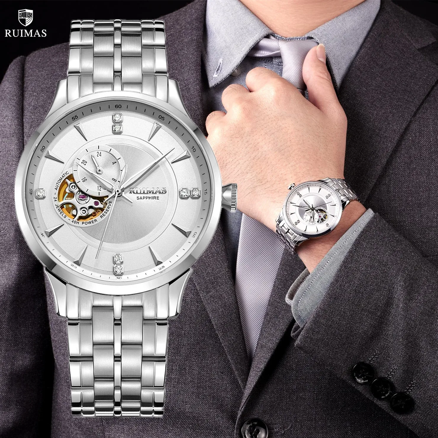 RUIMAS Business Men Watch Top Brand Luxury Fashion Automatic Mechanical Watches Waterproof Stainless Steel Man Clock 6735