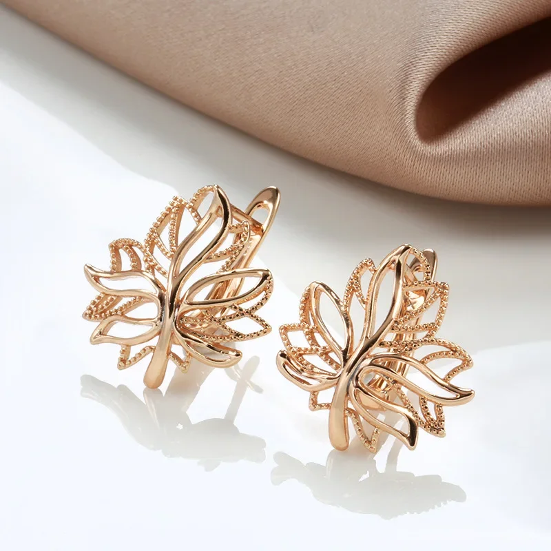 Pendientes de Clip huecos brillantes coreanos, aros ostentosos de árbol de la vida de oro rosa, pendientes de boda para mujer, joyería dorada, regalos de navidad
