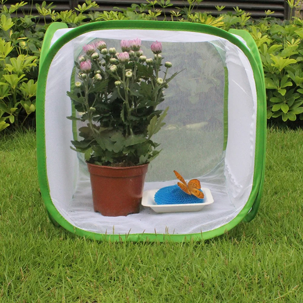 Durable Polyester Butterfly Habitat Cage Green Portable Insect Breeding Enclosure Foldable Ventilated Butterfly House