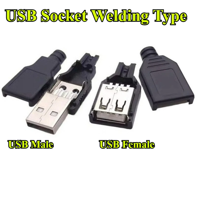 20/50/100Sets USB Male/Female Plug Socket Connector With Black Plastic Cover Adapter Connect USB 2.0 Type-A Soldering DIY Kits