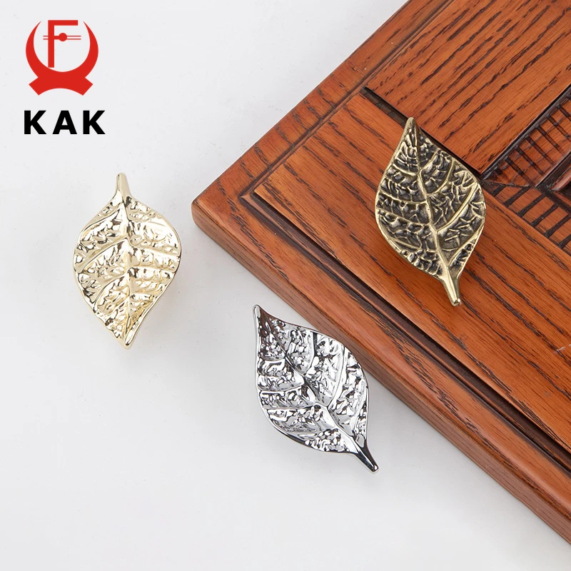 KAK Leaf Shape Drawer Knobs Zinc Alloy  Gold Kitchen Cabinet Knobs Bronze Cupboard Door Pulls Chrome Furniture Knobs Hardware