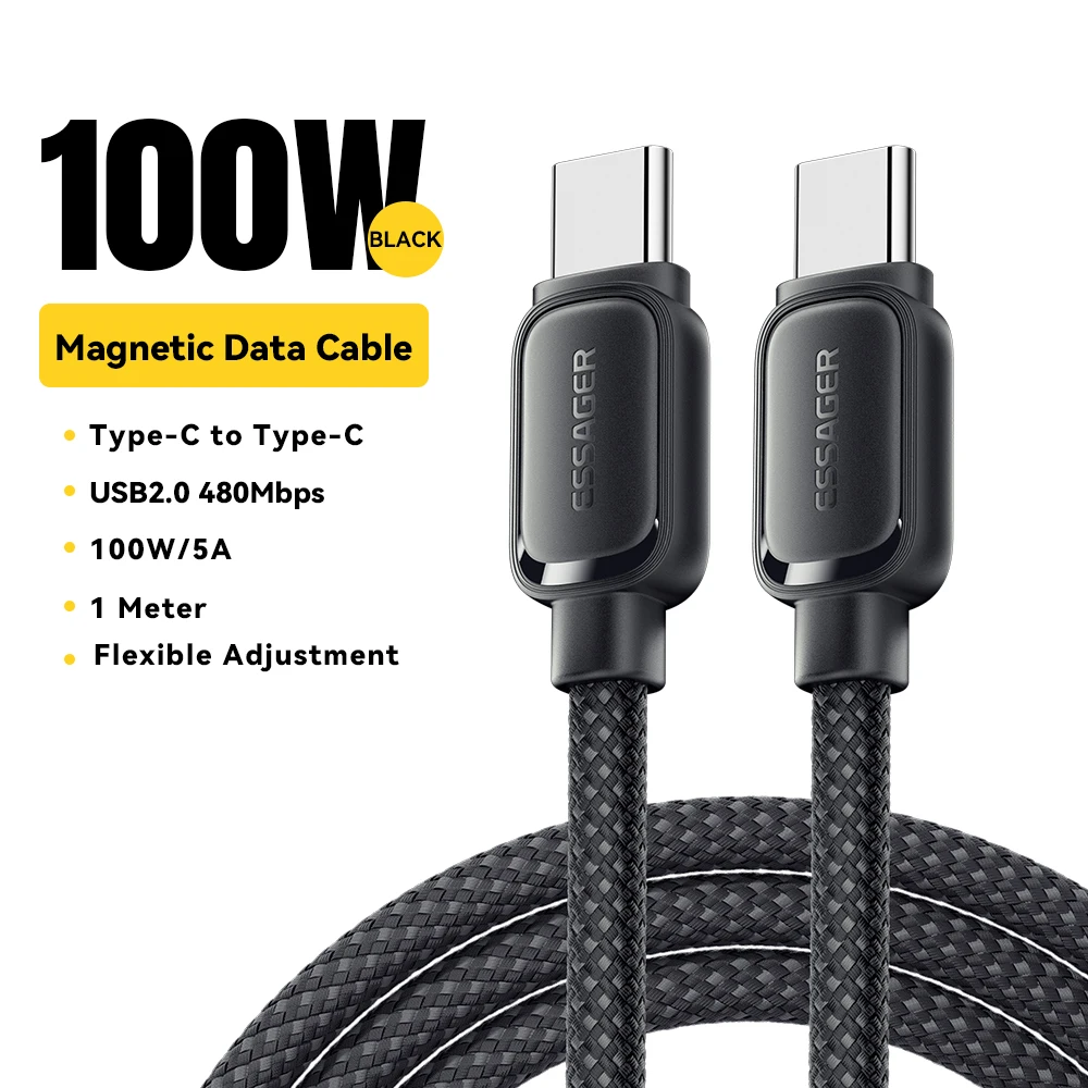 Essager PD 100W 60W Magnetisches Anti-Wickel Typ-C-zu-C-Kabel Schnellladekabel für Samsung Huawei Xiaomi Lenovo
