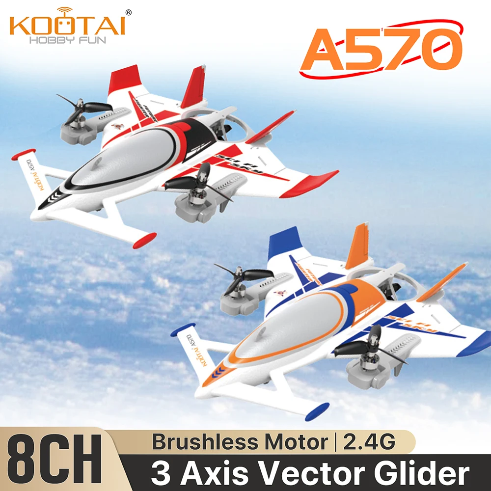 

KOOTAI A570 RC Airplane 8CH Glider 3-axis Vector Aircraft 1000mAh EPP 6-Axis Gyro Brushless Vertical Takeoff Landing Aircraft
