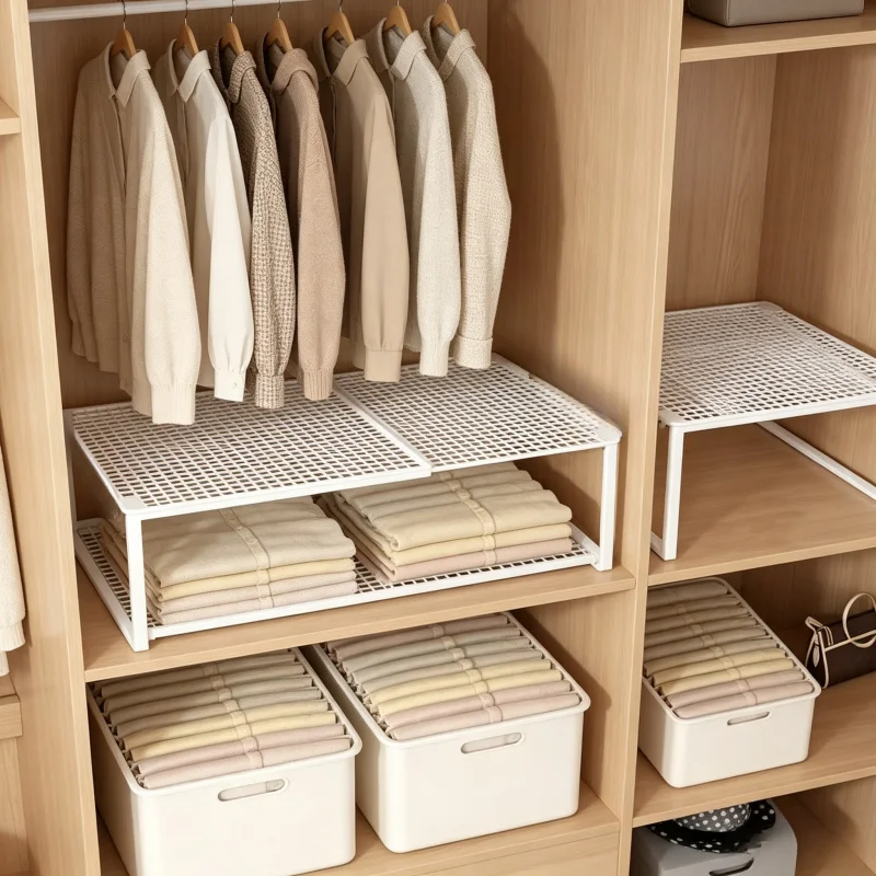 Stackable Telescopic Wardrobe Shelf - Adjustable Retractable Divider Board for Closet Cabinet Organization