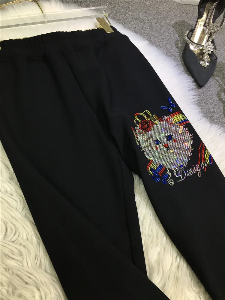 Warm Fleece-lined Thick Leggings Women 2023 Autumn and Winter Outer Wear High Waist Black Cute Cat Skinny Pants Female