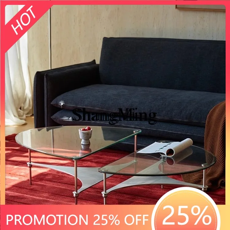 

FGgood-looking coffee table combination tempered glass living room oval coffee table stainless steel household coffee table