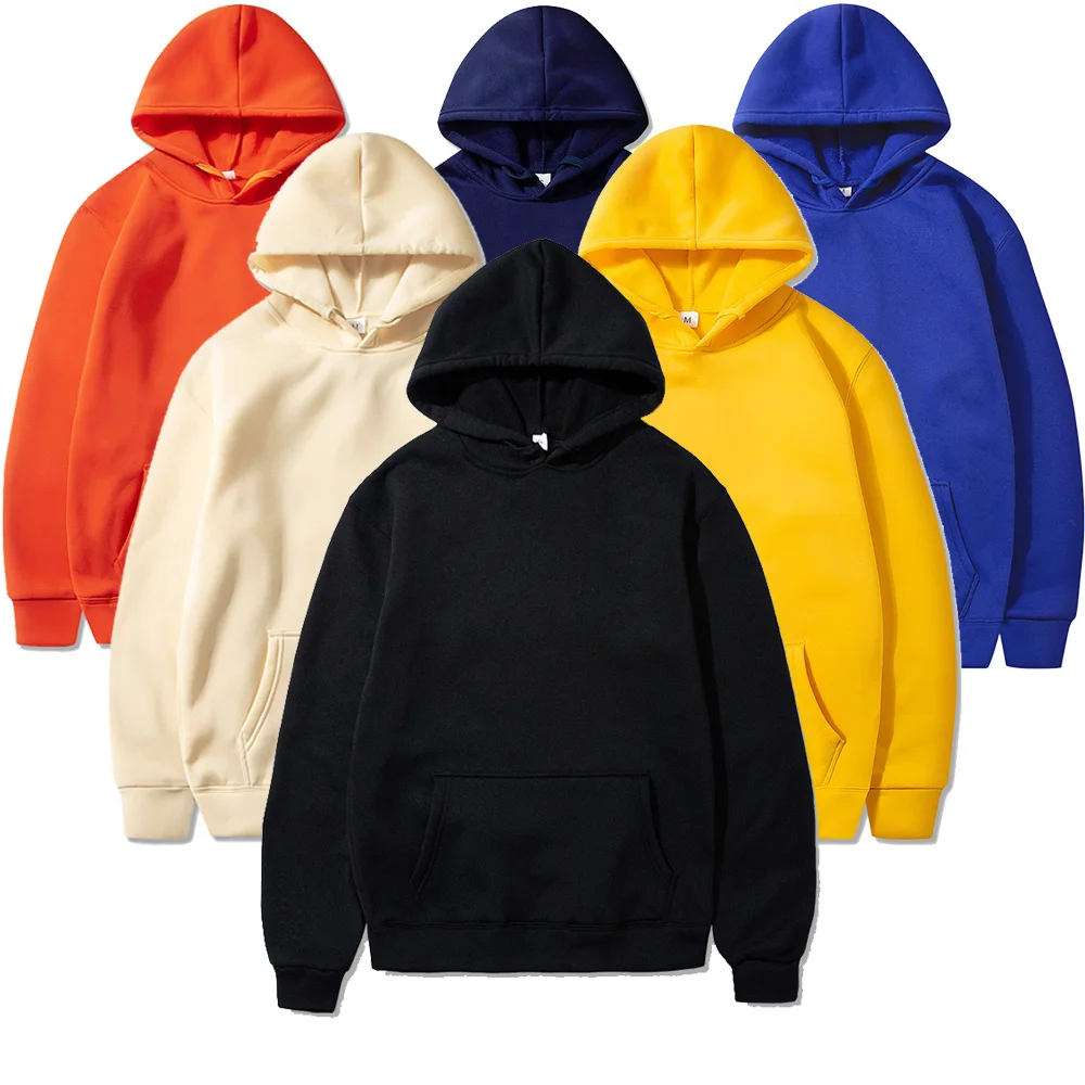 

2025 Women's and Men's Solid Color Pocket Hoodies Sports Fitness Sweatshirts Fashionable Casual Pullovers Multi Color