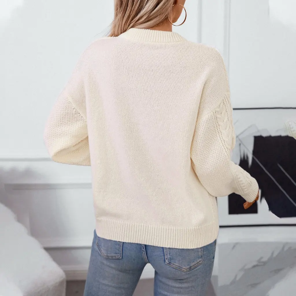 

Mao Mao Women's Turtleneck Sweater Retro round Neck Solid Color Autumn Winter Style European American Design