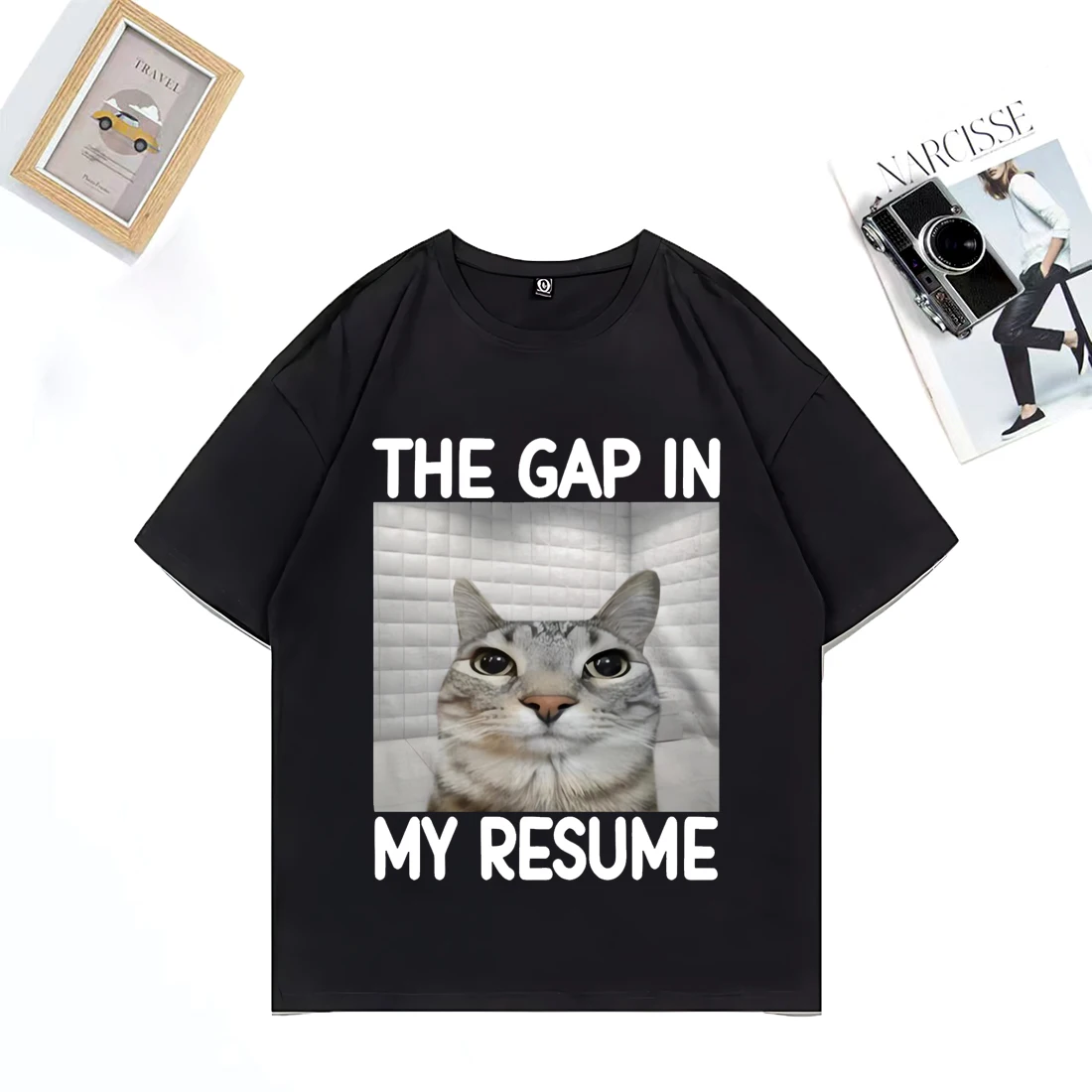 

The Gap In My Resume Funny Dank Meme T-shirt Cat Lover Gifts Men Woman Street Hip Hop t-shirts vintage short sleeve Casual Tees