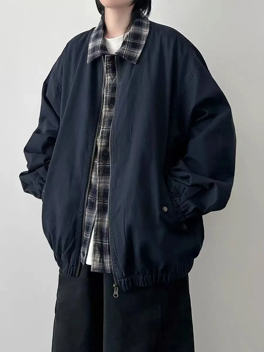 

Ретро-японская рабочая куртка свободного кроя на молнии с длинными рукавами и цветным воротником для весны и осени