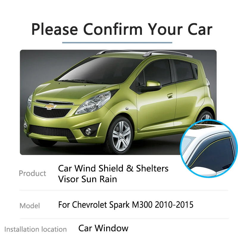 4x For Chevrolet Spark M300 Daewoo Matiz Creative 2010~2015 Windows Visor Cover Trim Wind Deflectors Guard Protector Accessories