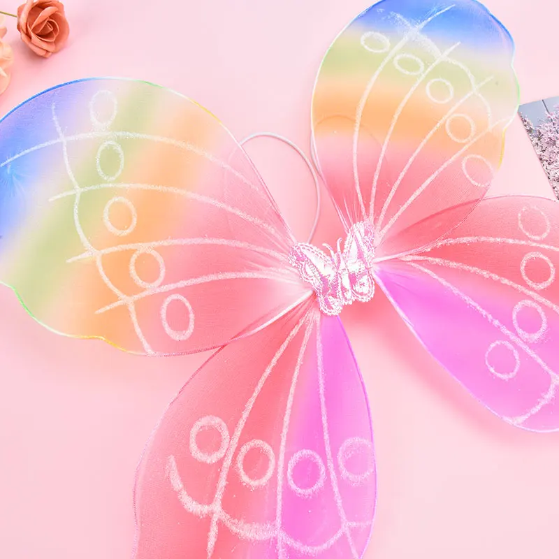 Girls Fairy Butterfly Wing Rainbow Children Birthday Party Fancy Dress Up
