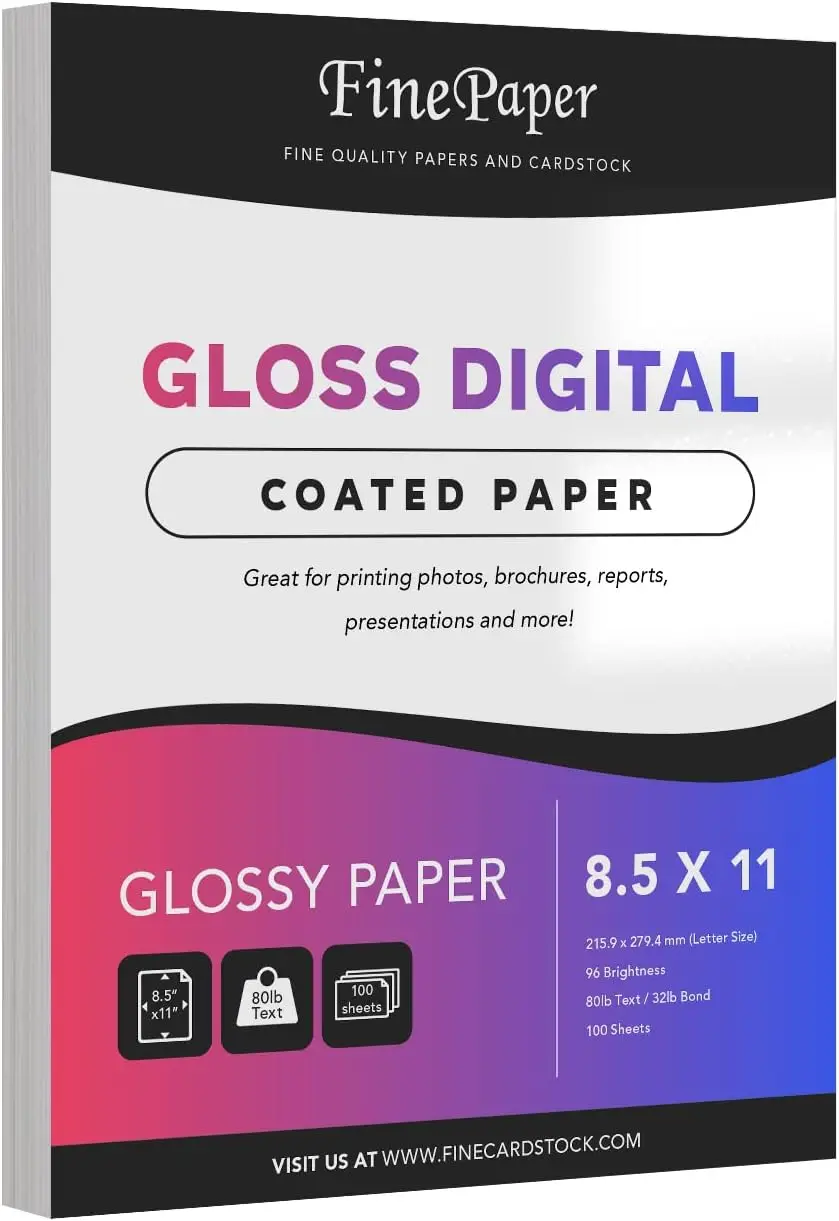 Glossy Double-Sided Paper 80lb Text 96 Bright 100 Sheets 8.5x11 for Laser Printers