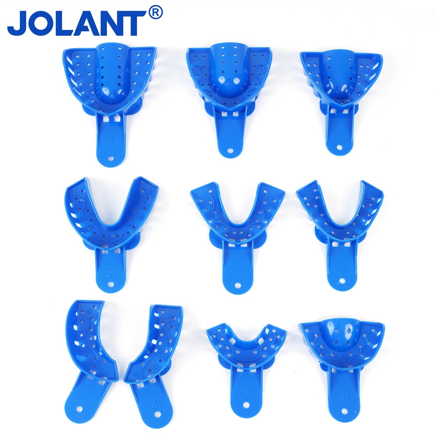 JOLANT 10PCS/Kit Dental Impression Trays Plastic Teeth Holder Trays Tools Autoclavable for Childrens Adults