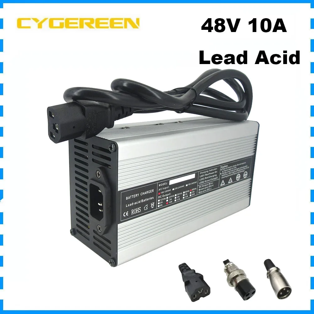 

48V 10A Lead Acid Fast Charger 48 Volt 57.6V RV Forklift Golf Cart 50AH 100AH 200AH Battery Charger