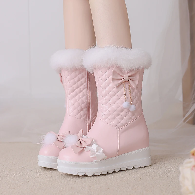 Winter Lolita New Thick Fur Snow Boots Sweet Lolita Student Shoes Large 414243 Thick Bottom Round Head Fury Boots