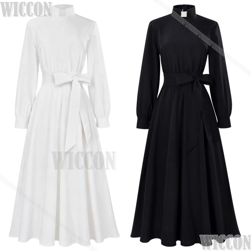 

Пасхальный костюм священника, длинный халат Девы Марии, монахини, сценическая одежда для косплея, черное/белое платье для мужчин и женщин, Хэллоуин, карнавал, событие