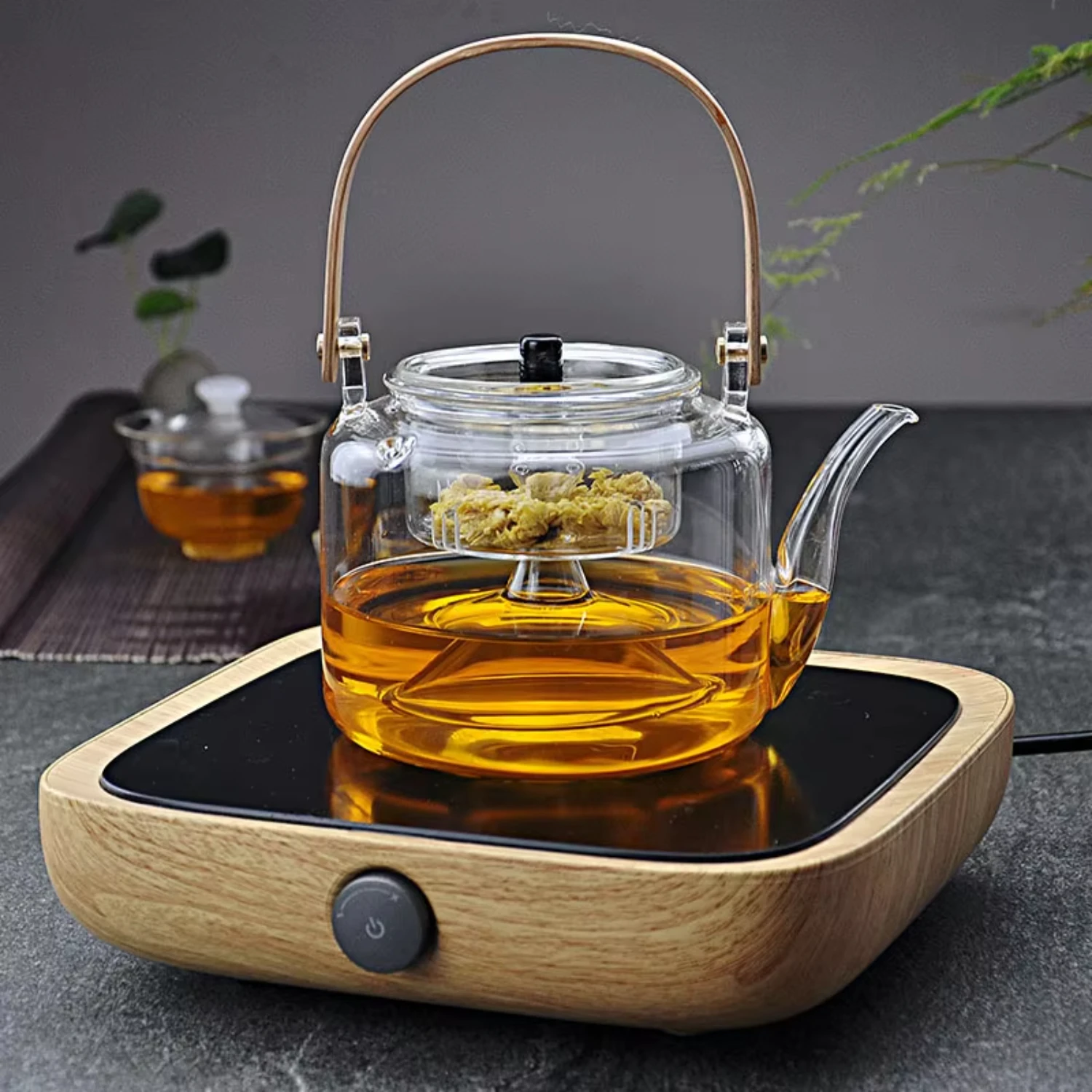 Kettle  Pottery Stove Heating Filter Glass Steaming Teapot Tea Cooker Flower Tea Pot Flat Bamboo Lifting Beam Pot