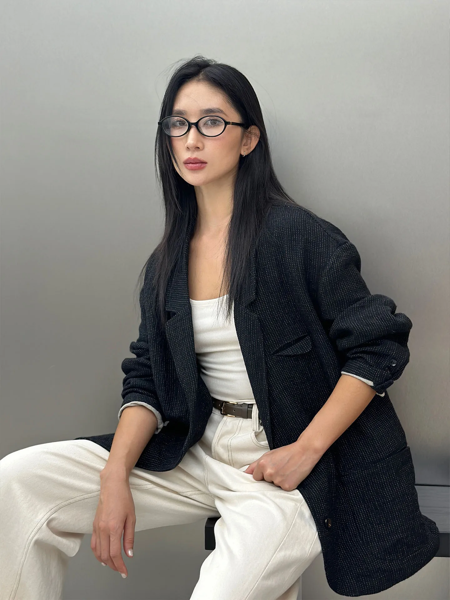 

Bodhl Ladies Linen Texture Woven Coat round Ne Button Long Sve Loose Fit Outerwear Street Sle Pure Color Autumn 2025