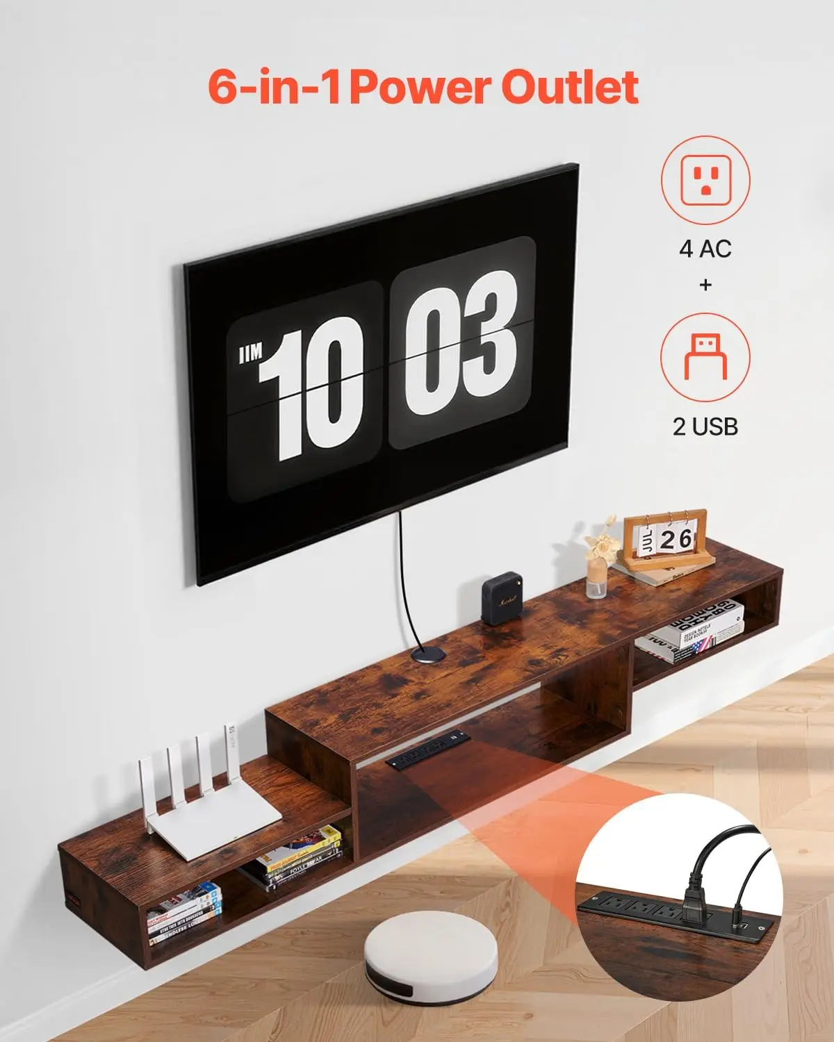 71" Floating TV Stand with Power & USB Outlet, Wall Mounted TV Console Entertainment Center Modern Floating Under TV Shelf with - view 4