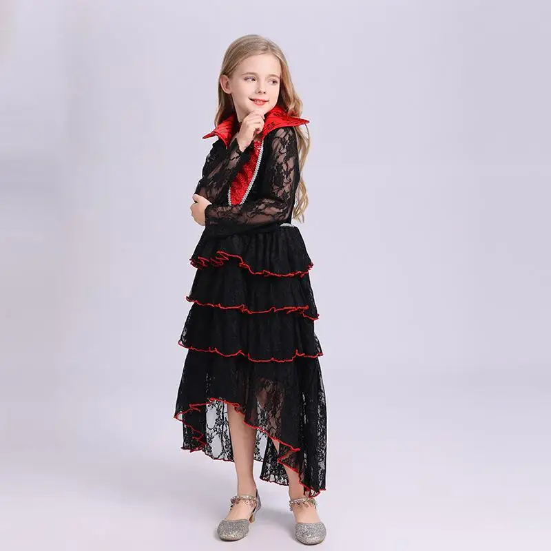 فستان قوطي للفتيات بتصميم ساحرة ومصاصة دماء للهالوين، زي مسرحي عرقي من البوليستر، إنتاج صيني، إصدار ربيع 2025 #2