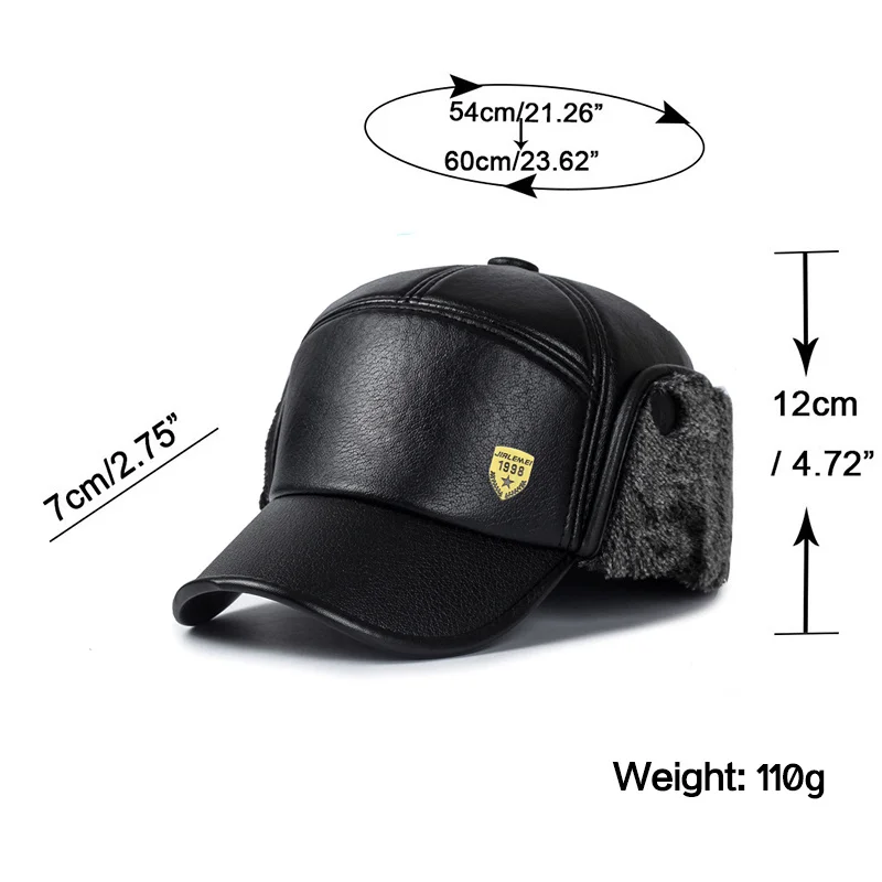 Hat Bomber New Winter Men Women Russian Black Leather Ushanka Cap With Ear Flaps Fur Warm Leather Brand Baseball Cap