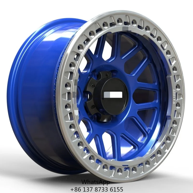 Blue Off-road 4x4 Beadlock Forged Alloy Silver Finish Monoblock Car Wheels Customized Deep Dish Multi-Spoke Design New