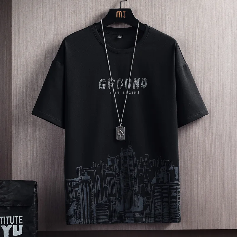 2023 Summer New Men\'s Classic Fashion Short Sleeve T-shirt Suit Men\'s Casual Loose Comfortable High-Quality Two-Piece Set M-5XL