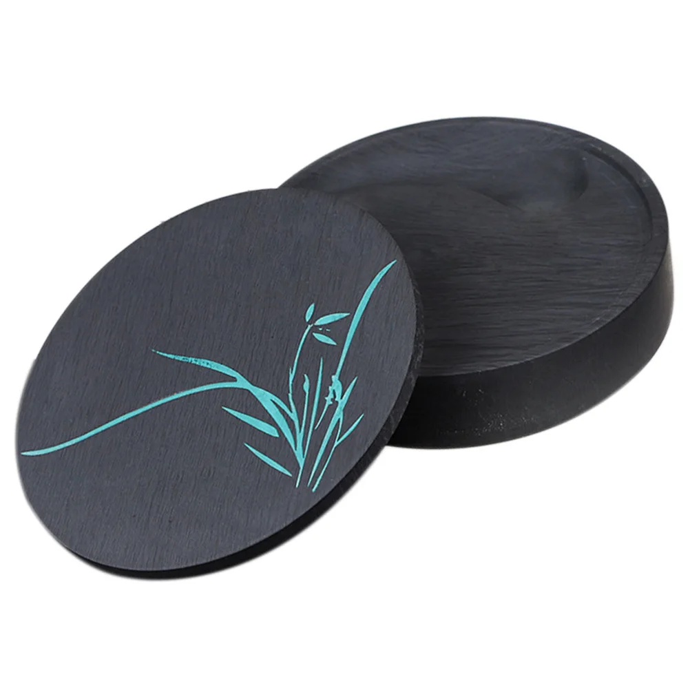 

1Set Round Inkstone Ink Stone Natural Stone Chinese Calligraphy Orchid Pattern Sumi Painting Ink Slab Round Inkstone