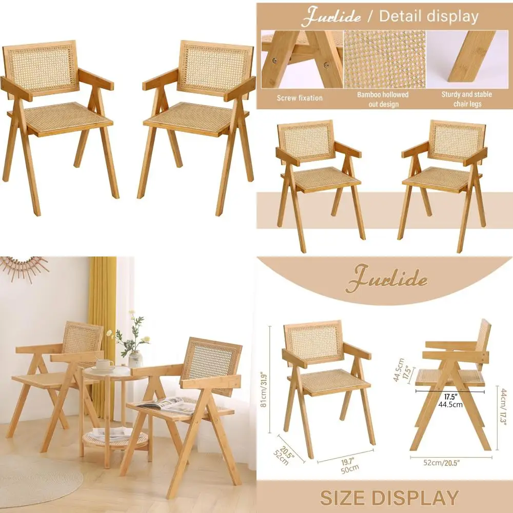 

Pair of Rattan Dining Chairs, Contemporary Mid-Century Style, Cozy Armchairs for Outdoor Use, Ideal for Bedroom with Armrests