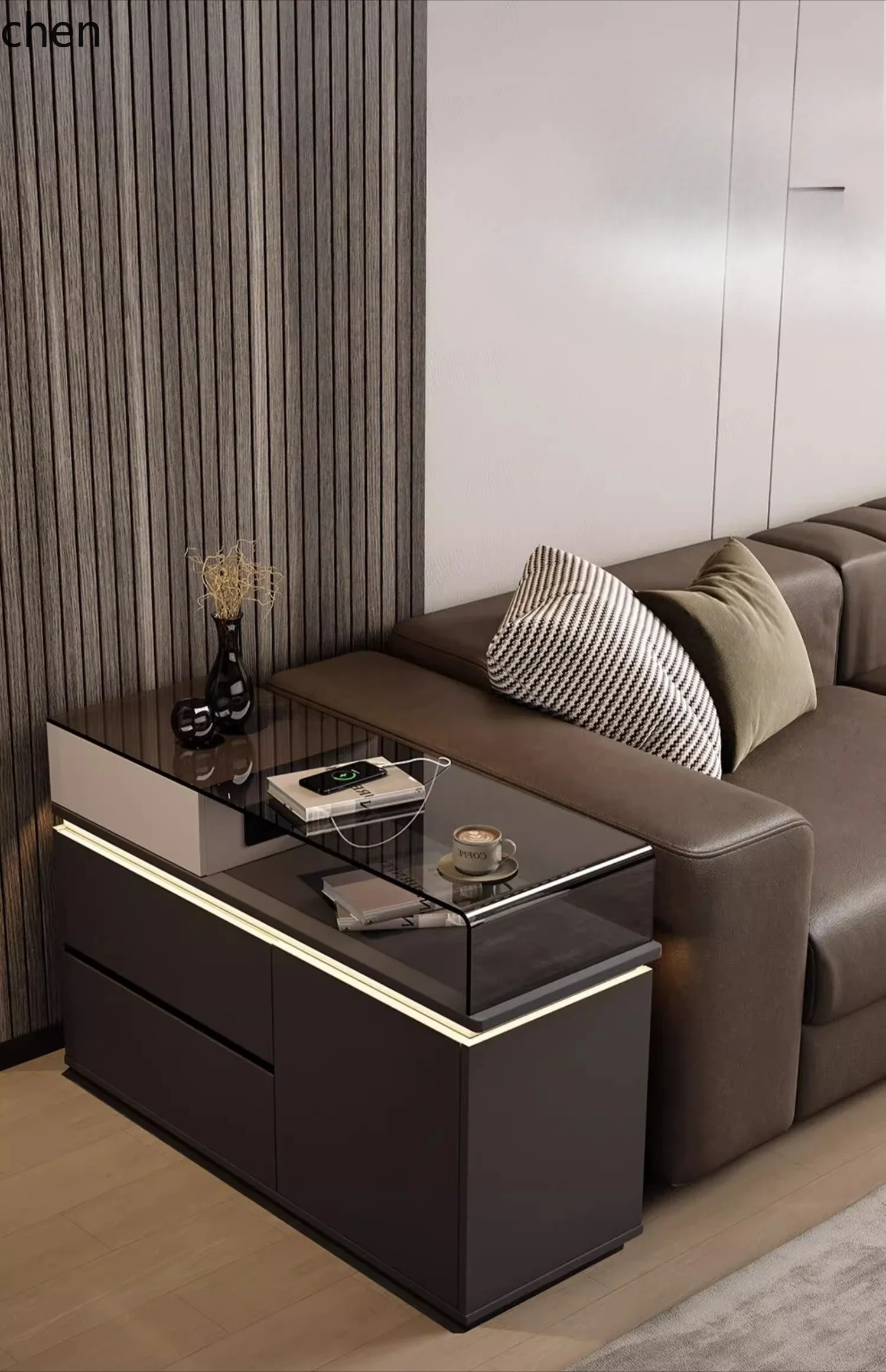 AB  Sofa Side Cabinet Movable Living Room Home Corner Table Side Table with Socket and Lig