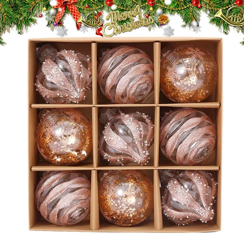 Ornement de boule de Noël pour la décoration intérieure, grand arbre de Noël, cadeau de joyeux Noël, flocon de neige, fête du Nouvel An, 2024, 9 pièces