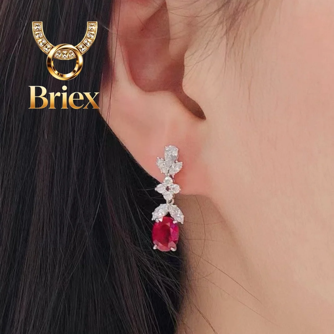 

Briex Jewelry 18K White Gold 1.5Ct 6X8mm each Oval Shape Sapphire&Ruby Earrings Lab Gemstone Drop Dangle Earrings E070