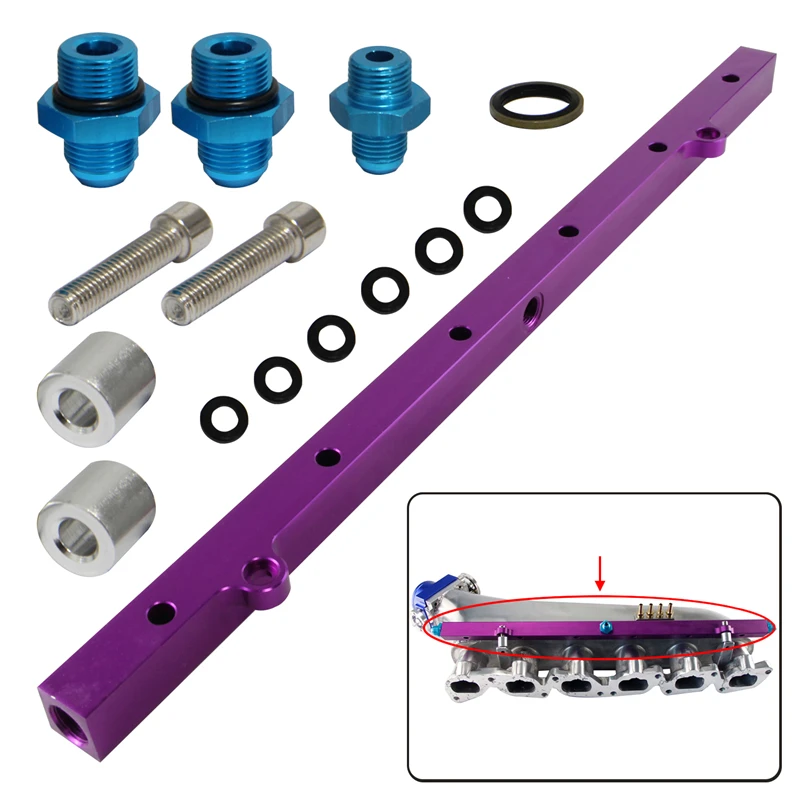 Aluminum High Flow Fuel Rail Kit For Nissan Prtrol  Machined Turbo Engine 4.8L 1997-2014 Purple