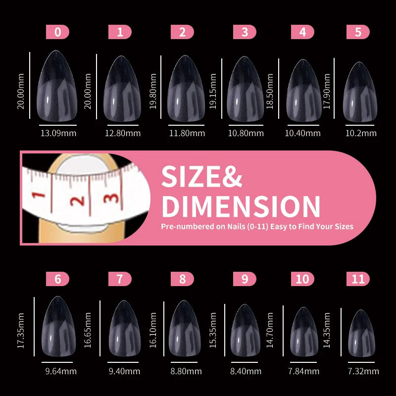 اضغط على الأظافر المزيفة على نصائح لتمديد الأظافر، إصبع أكريليك كاذب كامل، كبسولات أمريكية صناعية طويلة ناعمة من الجل واللوز