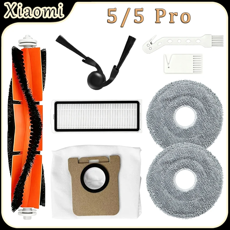 For Xiaomi 5/5 Pro Robot Vacuum Cleaner Accessories Main Brush HEPA Filter Side Brush Mop Pad Dust Bag Replacement Parts
